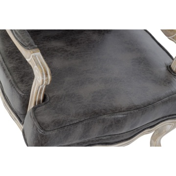 Fotoliu pentru living în stil Louis XV, maro, din piele ecologică cu aspect vintage, cadru sculptat din lemn de cauciuc, 70×66×94 cm, „Lavigne” - Img 2