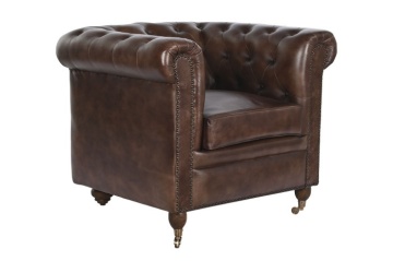 Fotoliu vintage din piele naturală maro închis, „Chesterfield" - Img 2