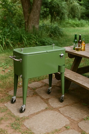 Frigider exterior vintage din oțel verde cu capac dublu, roți și sistem pasiv de răcire, 56 L, „Anika” - Img 2