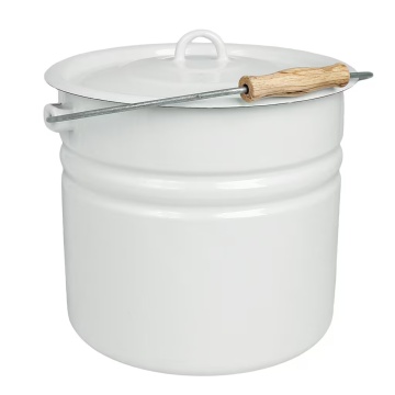 Găleată cu capac vintage din oțel emailat, alb offwhite, Ø28,5×H27 cm, 12L, „Emil's Enamel" - Img 4