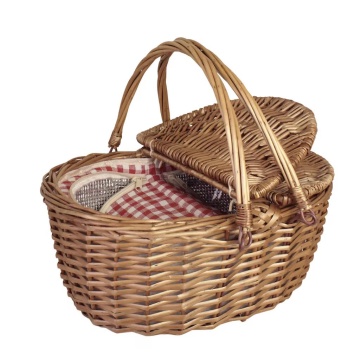 Geantă frigorifică din răchită împletită cu căptușeală în carouri roșii, B 28 x H 17 x L 39 cm, „Willow Cooler Bag Ina Red"