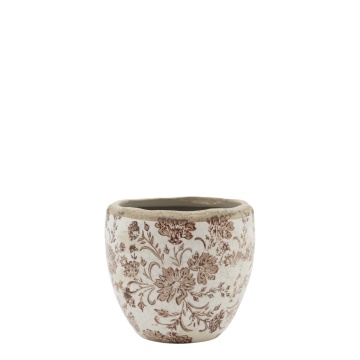Ghiveci decorativ mocca din ceramică pictată manual, cu motiv floral, 13x11 cm, „Grenoble"