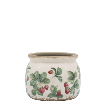 Ghiveci din ceramică crem cu model căpșuni „Fraises”, H9.5/D12 cm