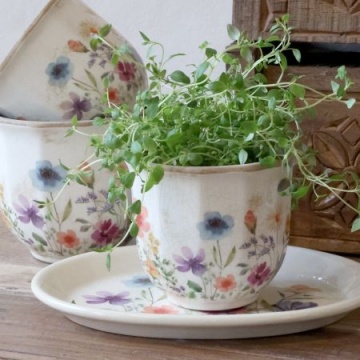Ghiveci din ceramică cu flori de câmp, crem, H10,5/D12 cm, „Fleurville” - Img 4