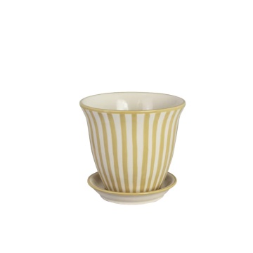 Ghiveci din ceramică pictat manual cu dungi, Ø 16 x H 13,5 cm, galben, „Miriam"