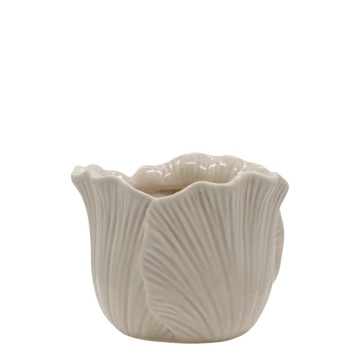 Ghiveci din portelan linen, cu frunze H11/D14 cm, Fayence - Img 1
