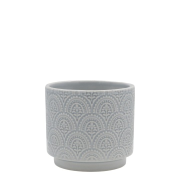 Ghiveci gri din portelan, cu model, H10/D11 cm, Fayence
