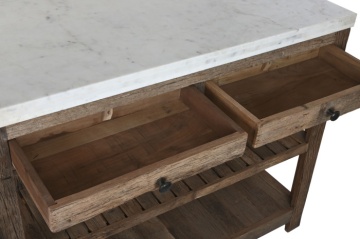 Insulă de bucătărie din lemn reciclat cu blat din marmură albă , finisaj natural, „Old Beam” - Img 5