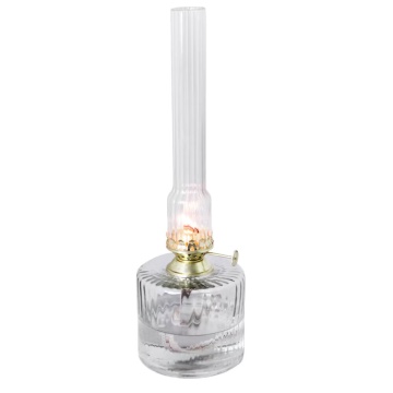 Lampă cu petrol din sticlă reciclată transparentă cu model în relief, arzător din alamă, mică, Ø 8 x H 25 cm, „Elvira" - Img 5