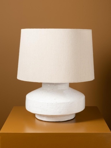 Lampă de masă din bumbac natur cu structură din ceramică albă, finisaj mat, 46×40 cm, „Gabaldia" - Img 2