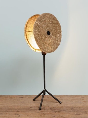 Lampa de masa, din iarba Moonj si baza metalica, Kenya - Img 5