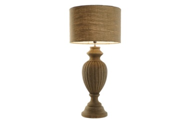 Lampă de masă din lemn sculptat cu abajur din iută naturală, 44×44×91 cm, „Coloniale" - Img 2
