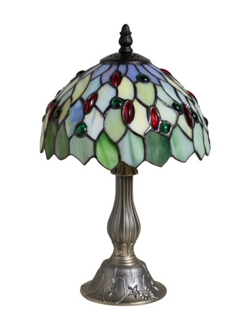 Lampa de masa din metal, cu abajur din sticla vitrata , "Bloom"
