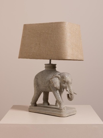 Lampa de masa din polirasină, cu abajur din iută naturală , "Elephant Royal" - Img 2