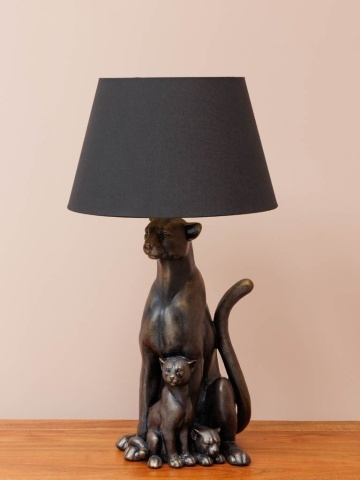 Lampa de masa, din rasina, cu abajur din bumbac, Panther - Img 2