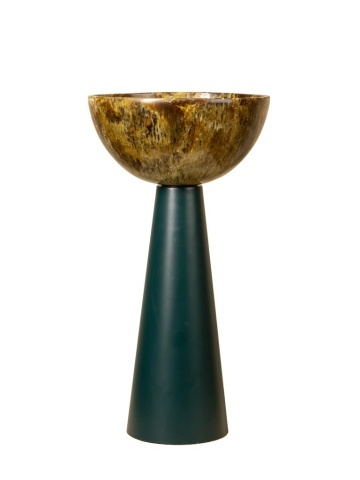 Lampă de masă din rășină maro cu structură din metal kaki, abajur în formă de cupă, finisaj lucios, 35×23 cm, „Toralia"