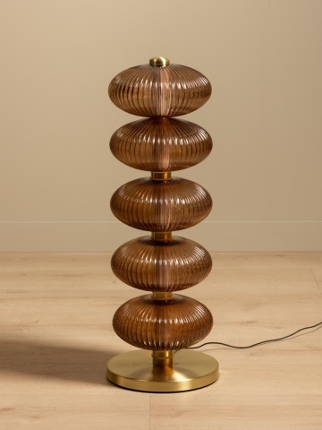 Lampă de masă din sticlă,maro, cu structură din alamă antichizata, formă sferică, finisaj vintage, 80x29 cm, „Auralis" - Img 5