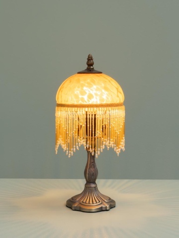 Lampa de masa din zinc , cu abajur din sticla , "Belle Epoque" - Img 3