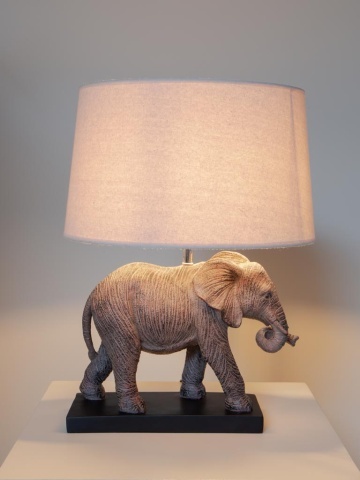 Lampa de masa elefant din polirasină, cu abajur din in si bumbac , "Savane" - Img 2