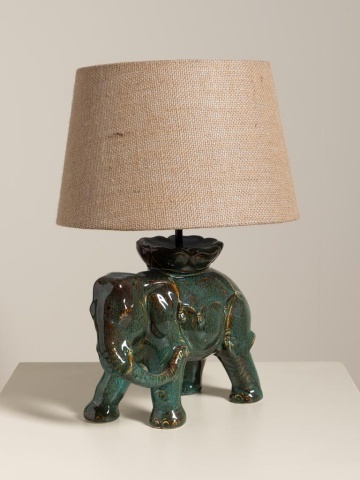 Lampa de masa verde jad din ceramică, cu abajur din bumbac , "Elephant Apparat" - Img 7