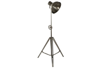 Lampă de podea industrială din metal, trepied reglabil, abajur tip reflector, finisaj argintiu antichizat, 74 x 61 x 182 cm, „Flashlight" - Img 2