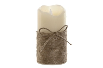 Lumânare LED decorativă cu flacără în mișcare crem și maro din ceară, bază din iută „Mombasor”
