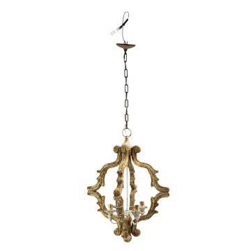 Lustra aurie, din lemn, aspect vintage, 41x41x75 cm - Img 3