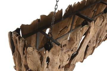 Lustră suspendată din lemn de tec lucrat manual și metal, natur și negru, 40 x 160 x 30 cm, „Pierrefonds” - Img 5