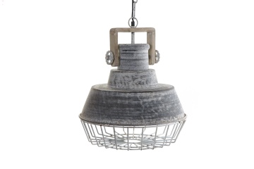Lustră suspendată din metal și lemn, gri, finisaj patinat, 45 x 39 cm, „Barbizon”