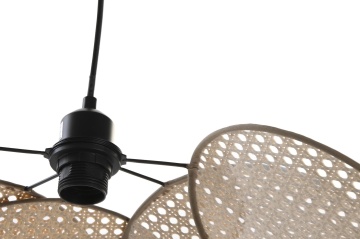 Lustră suspendată din ratan împletit, metal și bumbac, maro și negru, formă plată, 23 x 64 cm, „Dun” - Img 5