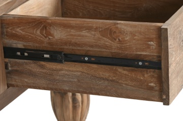 Masă consolă în stil etnic, din lemn de tec reciclat, natur, cu 4 sertare și picioare strunjite cu caneluri sculptate, 78 x 220 x 80 cm, „Grand Loft” - Img 5