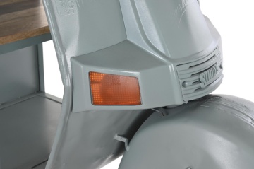 Masă consolă industrială din metal și lemn de mango, verde, cu blat rotund, 3 rafturi și formă de motocicletă, 111 x 116 x 72 cm, „Dusty Mint” - Img 3