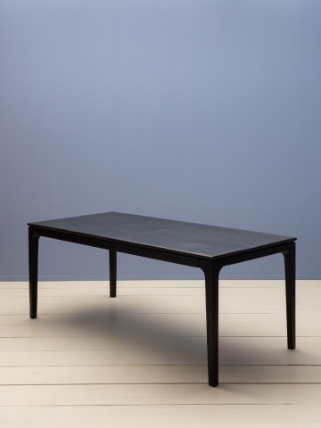 Masă de dining din lemn de mango, negru, finisaj satinat, 190×90×76 cm, „Upsilon" - Img 2
