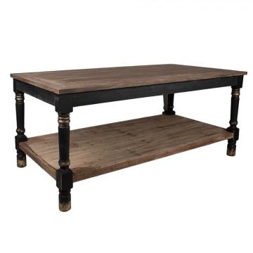 Masă de prezentare shabby chic din lemn, natur, cu raft inferior și picioare strunjite, finisaj negru antichizat, 85 x 200 x 100 cm, „Clarisse” - Img 2