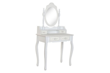Masă de toaletă romantică din MDF alb, oglindă ovală detașabilă, 4 sertare, 75 x 42 x 140 cm, „Alima" - Img 2