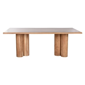 Masă dining din lemn de acacia, natur, 10 locuri, cu bază din coloane grupate, 76 x 200 x 100 cm, „Toria”