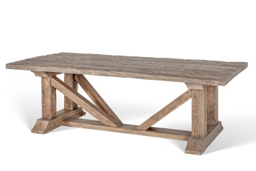 Masă dining din lemn masiv de stejar reciclat, 240x110x76 cm, finisaj rustic natur, „Ferme" - Img 2