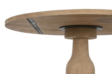 Masă dining rotundă din lemn de mango, natur, 6 locuri, cu picior central strunjit, 76 x 140 cm, „Orly” - Img 4