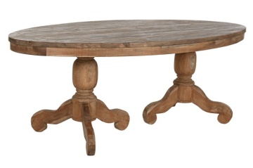 Masă dining sculptată ovală din lemn de tec, natur, 10 locuri, cu două coloane strunjite, 78 x 220 x 110 cm, „Aurea” - Img 2