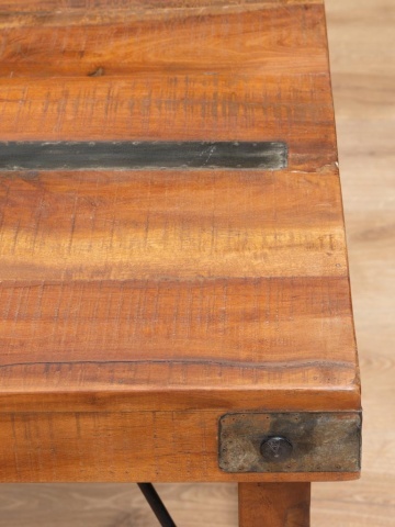Masă pliabilă din lemn reciclat și metal, cu blat patinat și picioare pliabile, natur, finisaj satinat, 165×76×76 cm, „Marolles" - Img 4