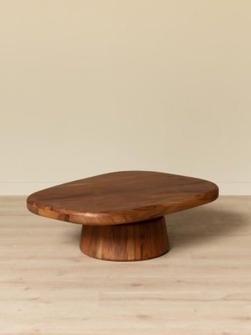 Măsuță de cafea din lemn de acacia, ovală, cu picior sculptural, maro antichizat, finisaj satinat, 115×86×39 cm, „Ningula" - Img 4