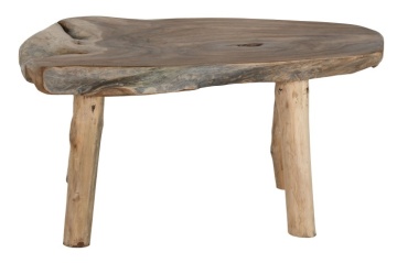 Măsuță de cafea din lemn de tec, natur, cu blat din trunchi și picioare din ramuri, finisaj natural, 50 x 110 x 70 cm, „Brezia” – Ethnic Collections