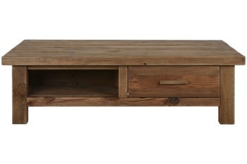 Măsuță de cafea dreptunghiulară din lemn reciclat, natur, cu 2 sertare și nișă deschisă, finisaj mat, 38 x 130 x 90 cm, „Norwyn” – Ethnic Collections