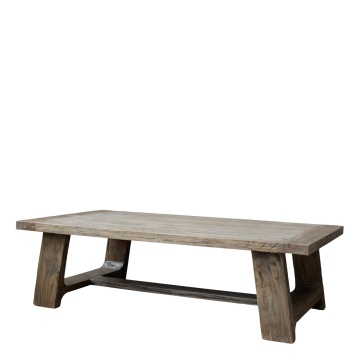 Măsuță de cafea dreptunghiulară din lemn reciclat, natur, cu picioare masive trapezoidale, 40 x 130 x 68 cm, „Lourmarin”