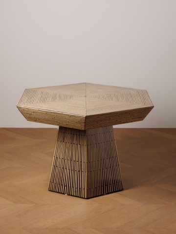 Măsuță de cafea hexagonală din bambus, natur și negru, cu model chevron și bază evazată, 45 x 74 cm, „Louxor” - Img 4