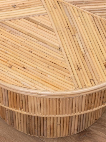 Măsuță de cafea ovală din ratan, natur, cu blat în model geometric și două baze cilindrice, 41 x 109 x 60,5 cm, „Carica” - Img 5