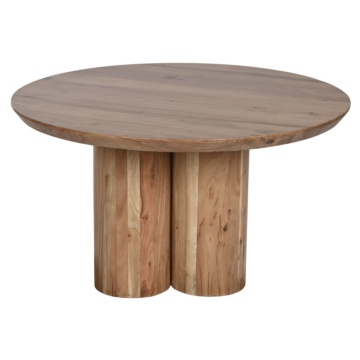 Măsuță de cafea rotundă din lemn de acacia, natur, cu bază din coloane cilindrice, finisaj mat, 45 x 80 cm, „Tarenza” – Ethnic Collections
