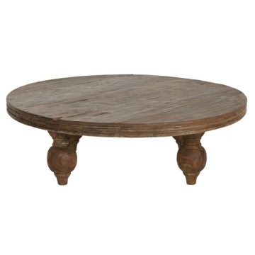Măsuță de cafea rotundă din lemn de tec reciclat, natur, cu picioare strunjite, finisaj mat, 30 x 100 cm, „Aruna” – Ethnic Collections