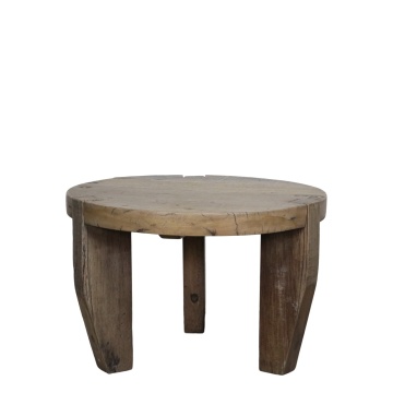 Măsuță de cafea rotundă din lemn reciclat, natur, cu 3 picioare masive și aspect rustic, finisaj mat, 48 x 72 cm, „Grimaud”