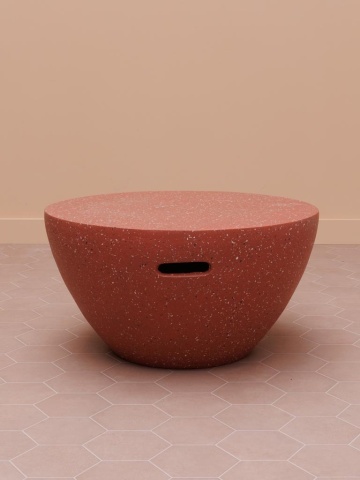 Măsuță de cafea rotundă din oxid de magneziu, roșu, în formă de bol, cu efect terrazzo și mânere decupate, 35 x 68 cm, „Fusion” - Img 4